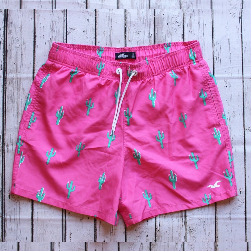 Hollister Men’s Shortie Pink Cactus Swim Trunks